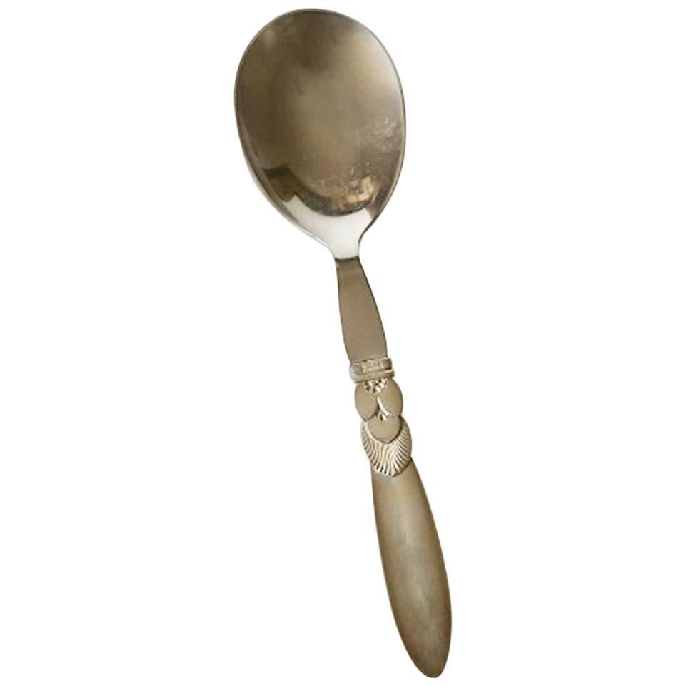 Georg Jensen Cactus Serving Spoon in Sterling Silver and Stainless Steel For Sale