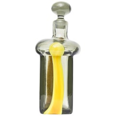 Pierre Cardin for Venini Italian Gray and Yellow Glass Decanter/ Barware
