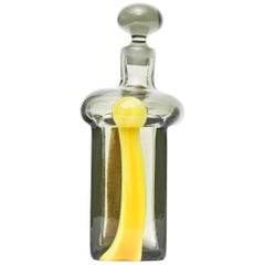 Vintage Pierre Cardin for Venini Italian Gray and Yellow Glass Decanter/ Barware 