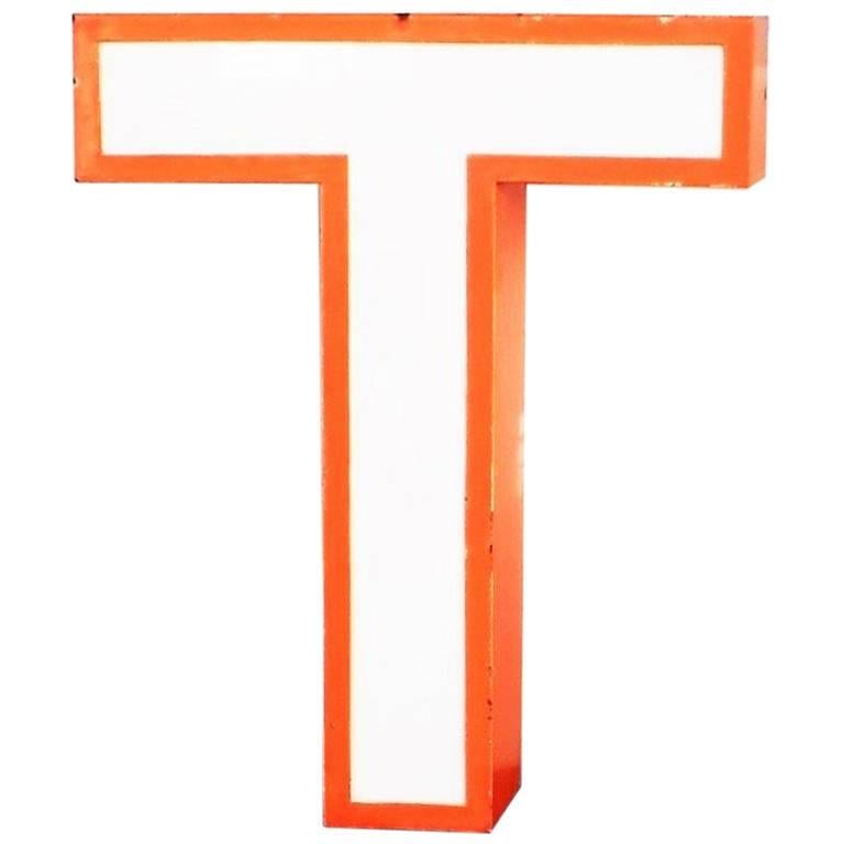 Vintage Mid-Century Lighting Letter T, Orange Metal Sign, 1960s, Austria