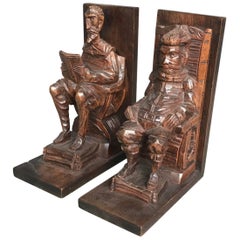 Hand-Carved Wooden Don Quixote and Sancho Panza Bookends