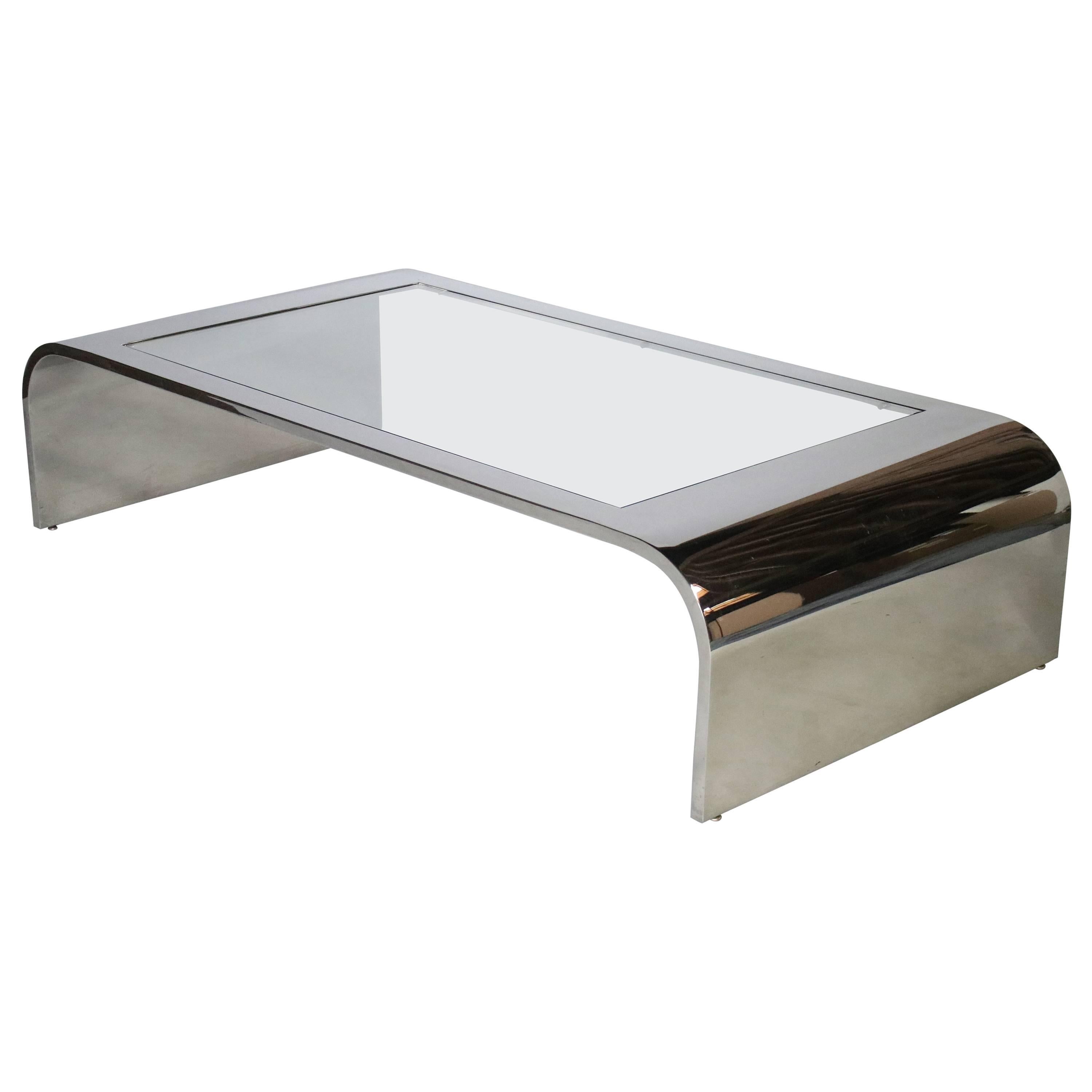Brueton Polished Steel and Glass Waterfall Cocktail Table
