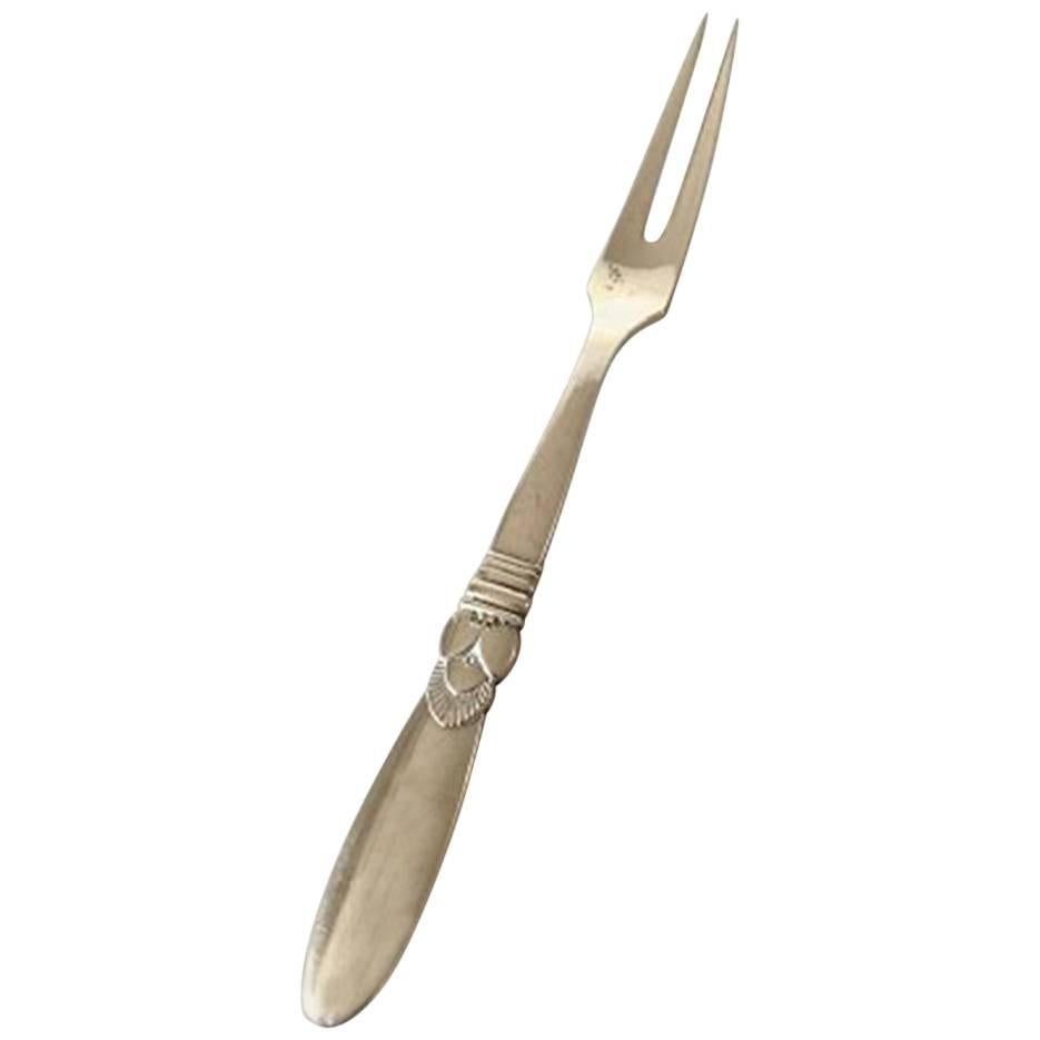 Georg Jensen Sterling Silver Cactus Meat Carving Fork in All Silver For Sale