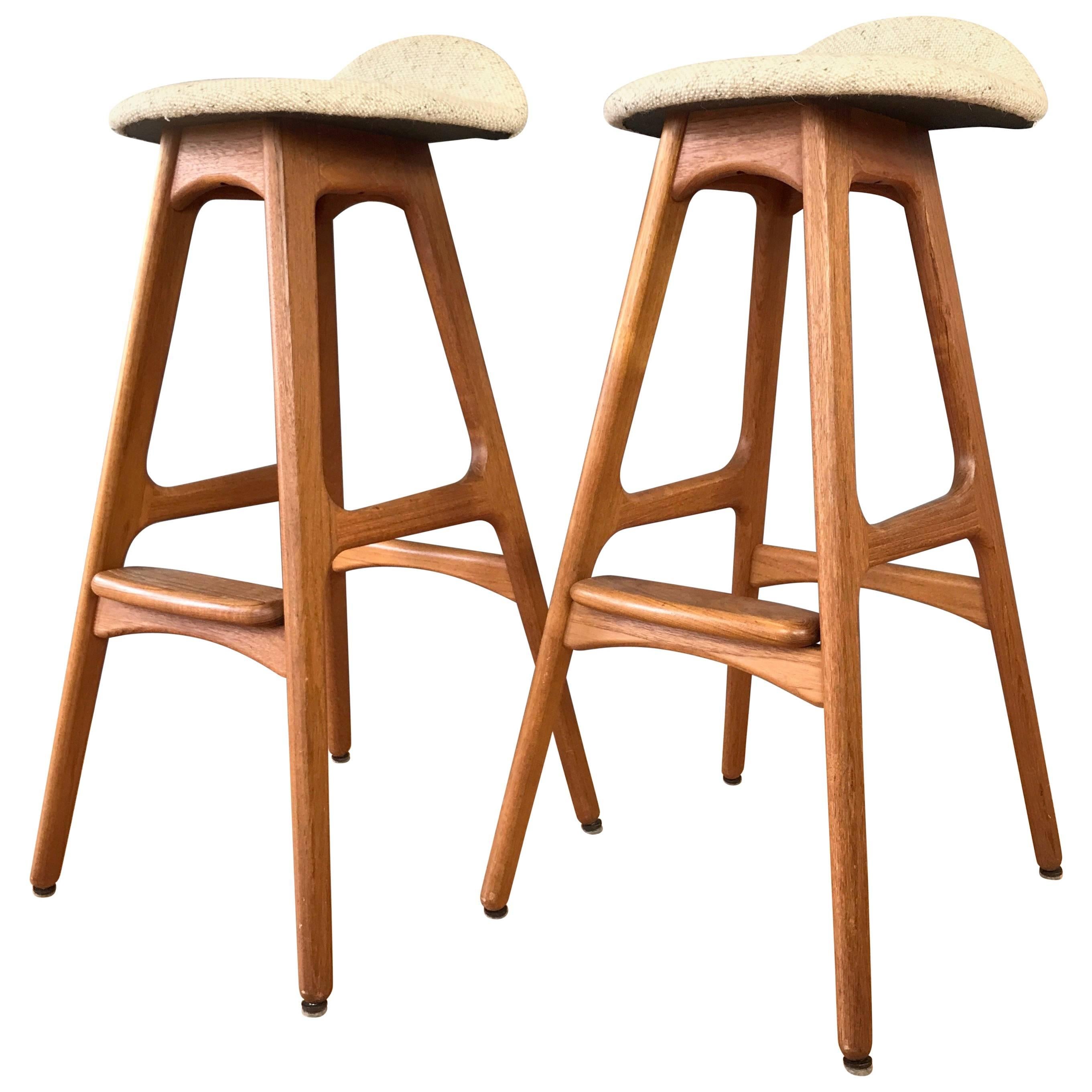 Pair of Erik Buch for Oddense Maskinsnedkeri OD-61 Teak Bar Stools