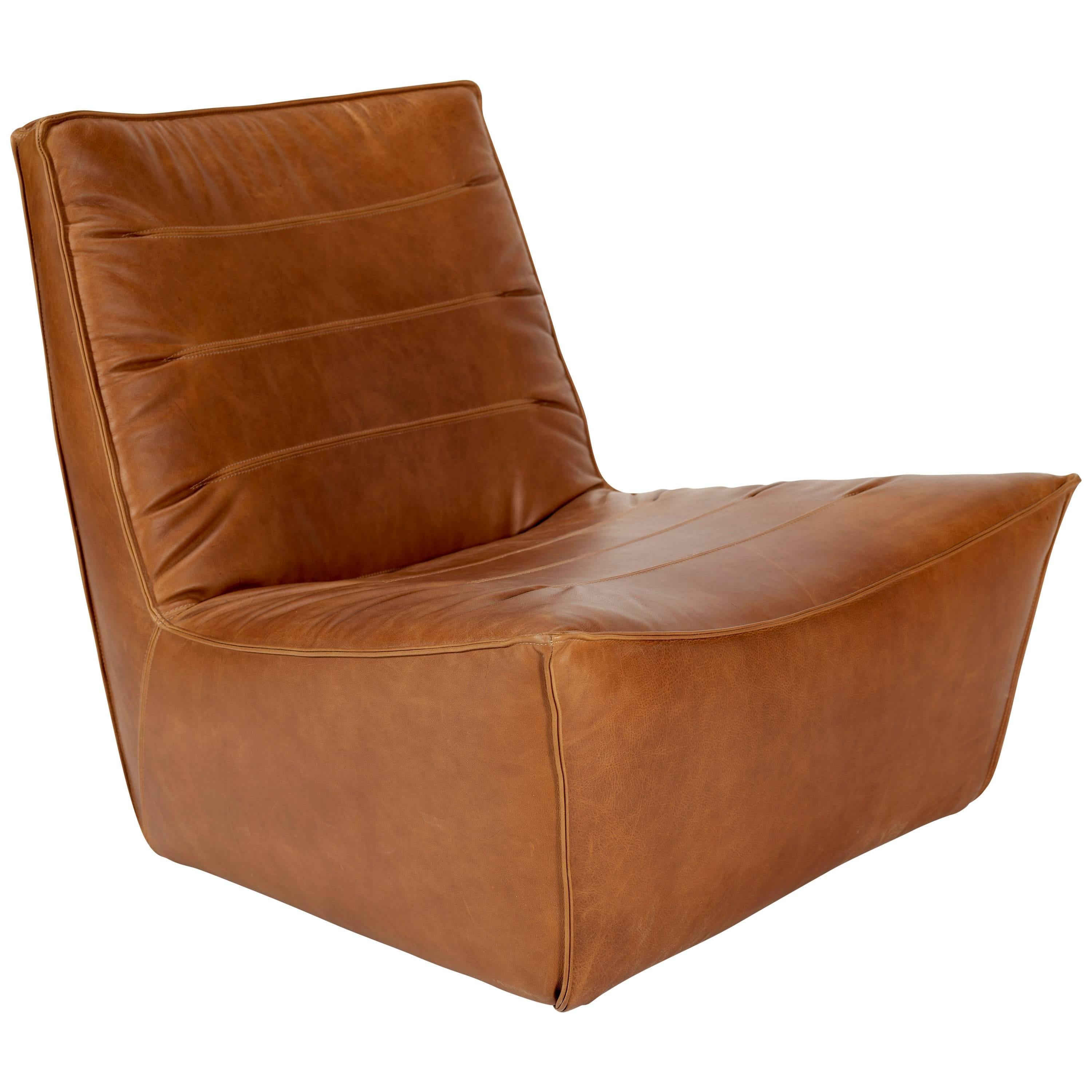 100xbtr Contemporary Pinch Lounge Chair in Whiskey Leather For Sale