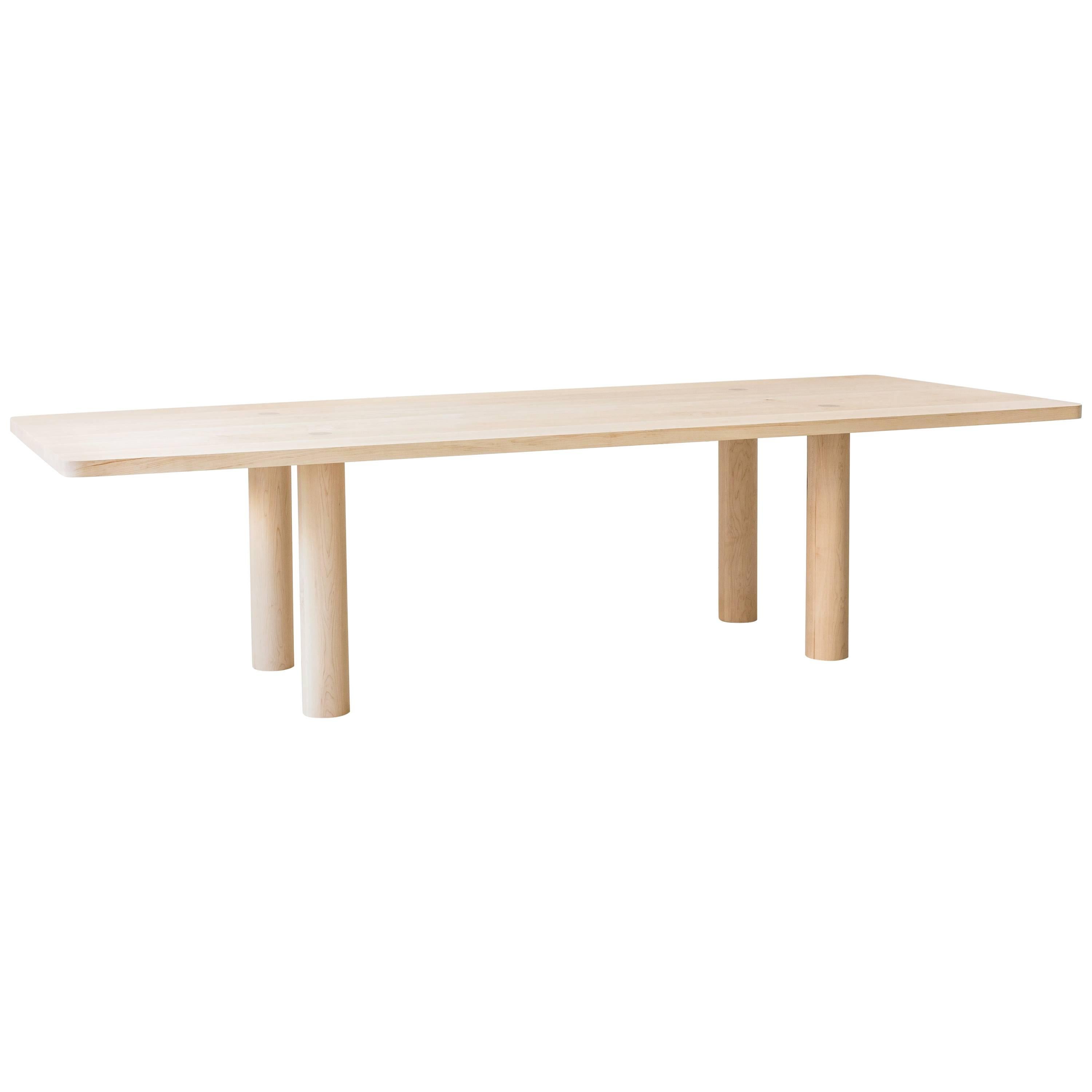 Contemporary Wood Straight Leg Column Dining Table in Maple by Fort Standard