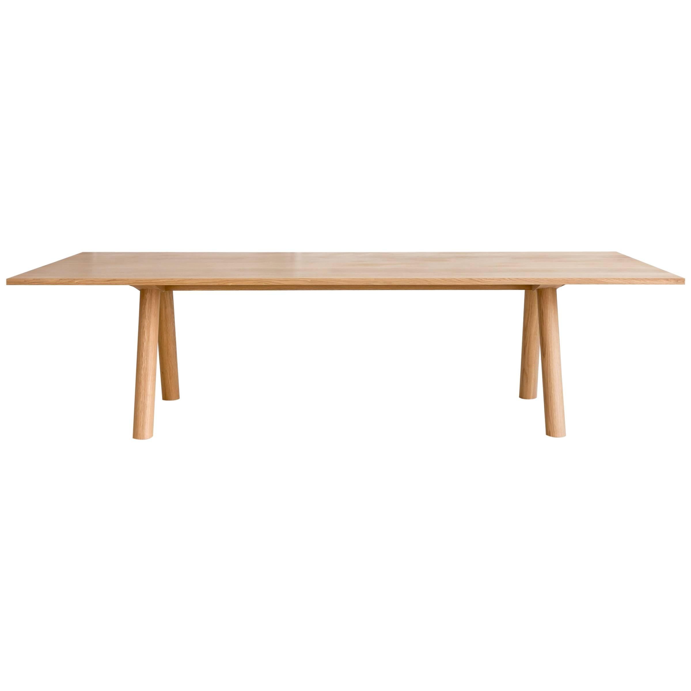 Contemporary Wood Angled Leg Column Dining Table in White Oak by Fort Standard