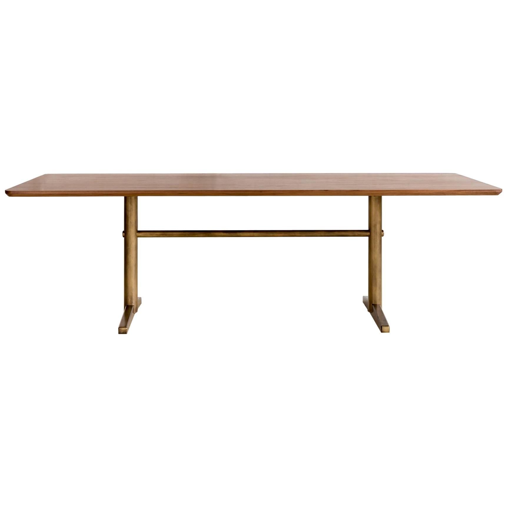 Pillar Dining Table in Walnut and Brushed Brass by Fort Standard, in Stock