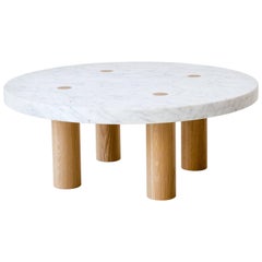 Stone Column Coffee Table in Carrara Marble and White Oak Wood by Fort Standard