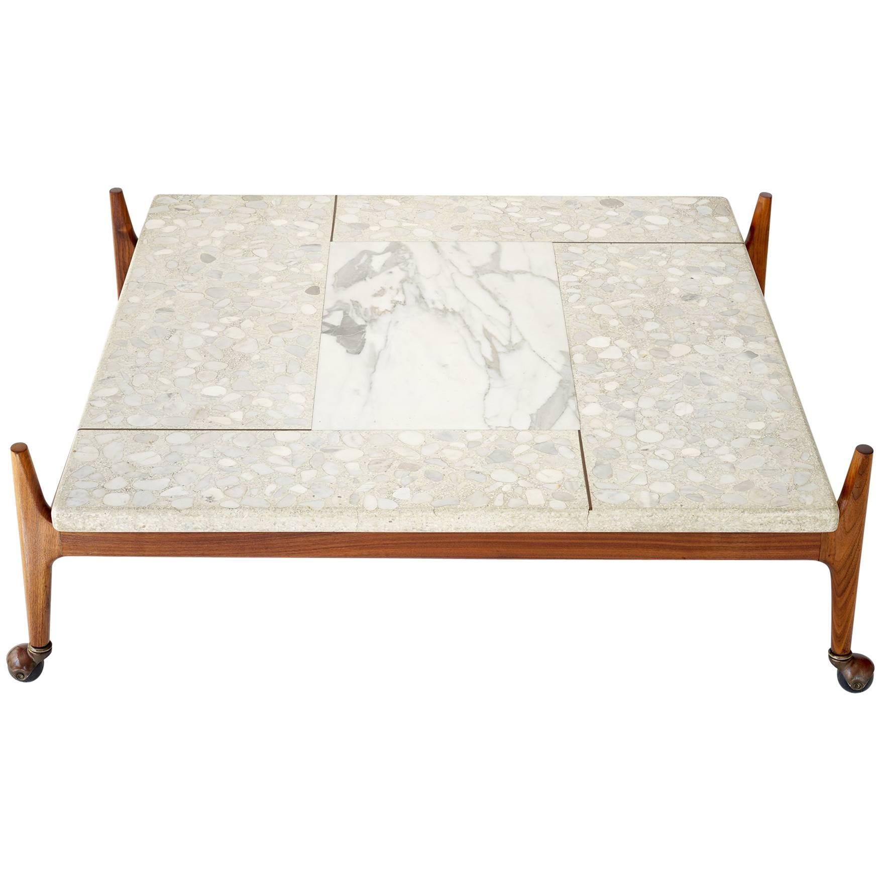 Terrazzo and Walnut Coffee Table by Harvey Probber