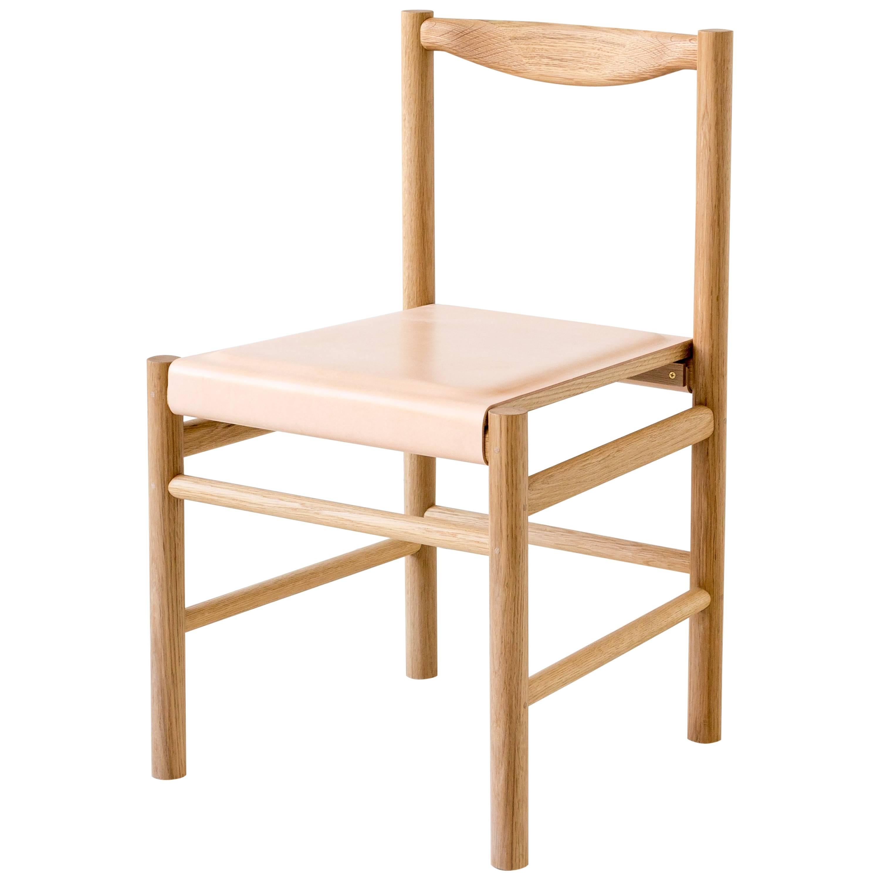 Range Dining Chair in White Oak and Leather by Fort Standard, in Stock For Sale