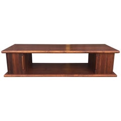 Mid-Century Modern Walnut Coffee Table with Tambour Doors