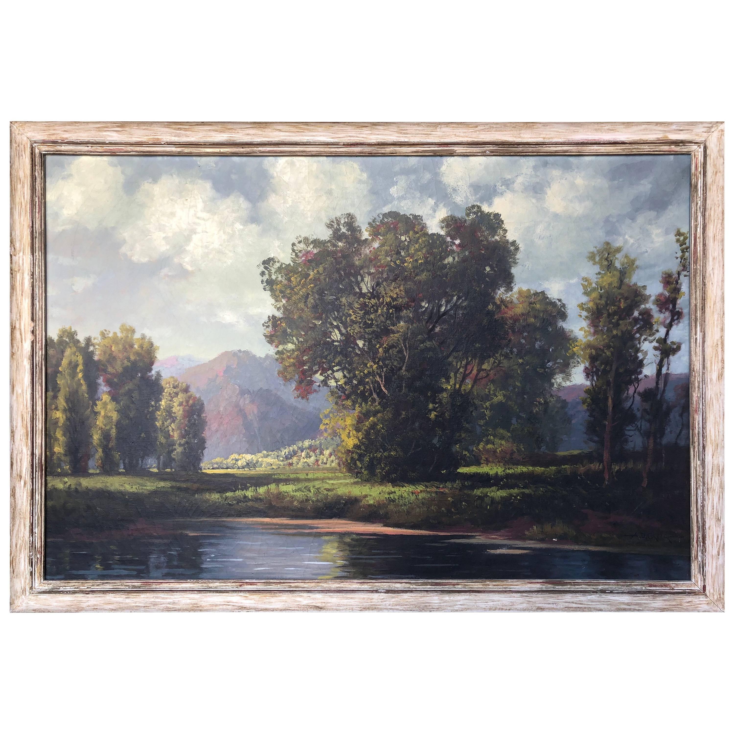 Antique Landscape Oil Painting by A D Greer
