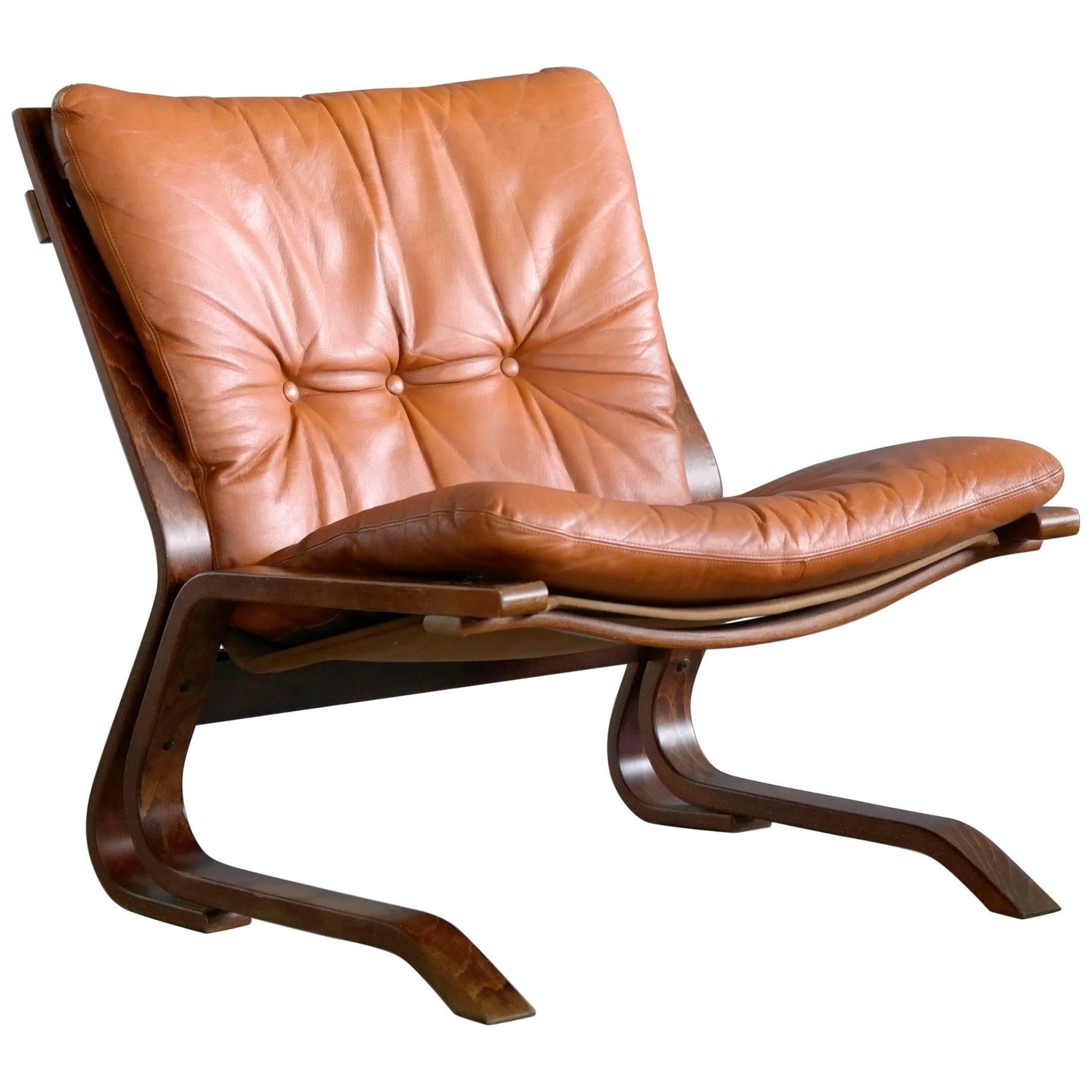 Scandinavian Midcentury Easy Chair in Cognac Leather by Oddvin Rykken, Norway