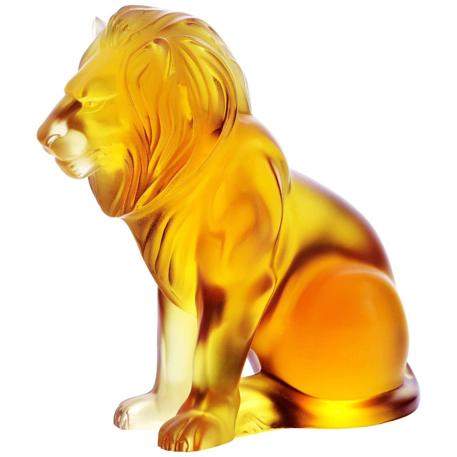Lalique Bamara Lion Amber Crystal For Sale