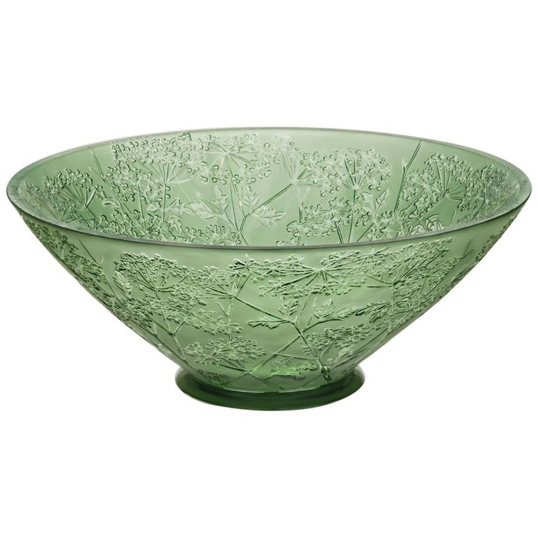Lalique Ombelles Bowl Green Crystal at 1stDibs | green crystal bowl