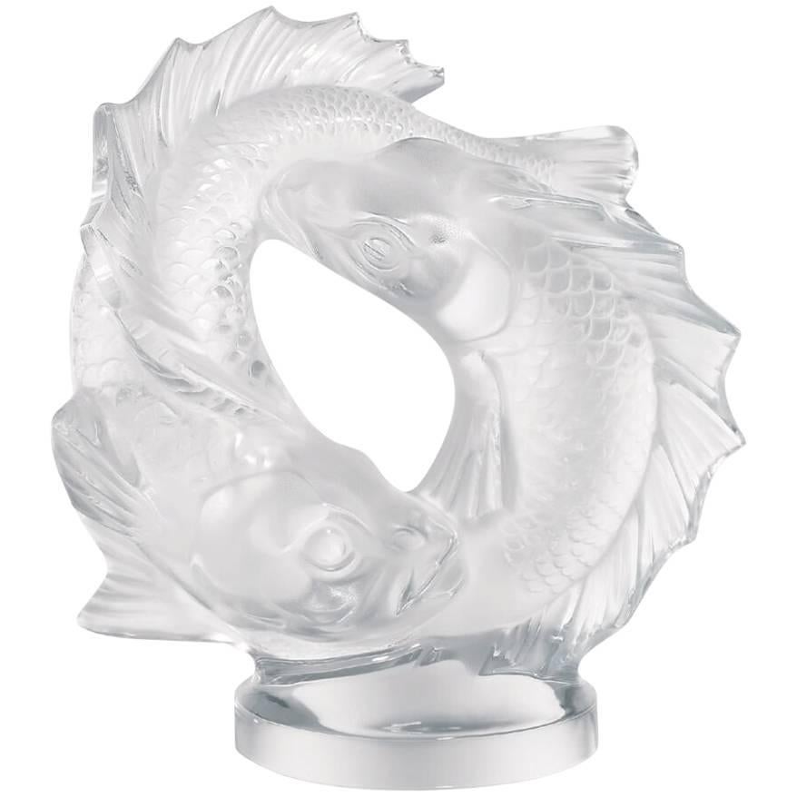 Lalique Large Double Fish Figure in Clear Crystal For Sale