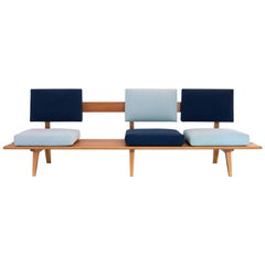 1958 Two-Tone Blue Sofa in Pau Marfim Wood by Acácio Gil Borsoi, Brazil Modern