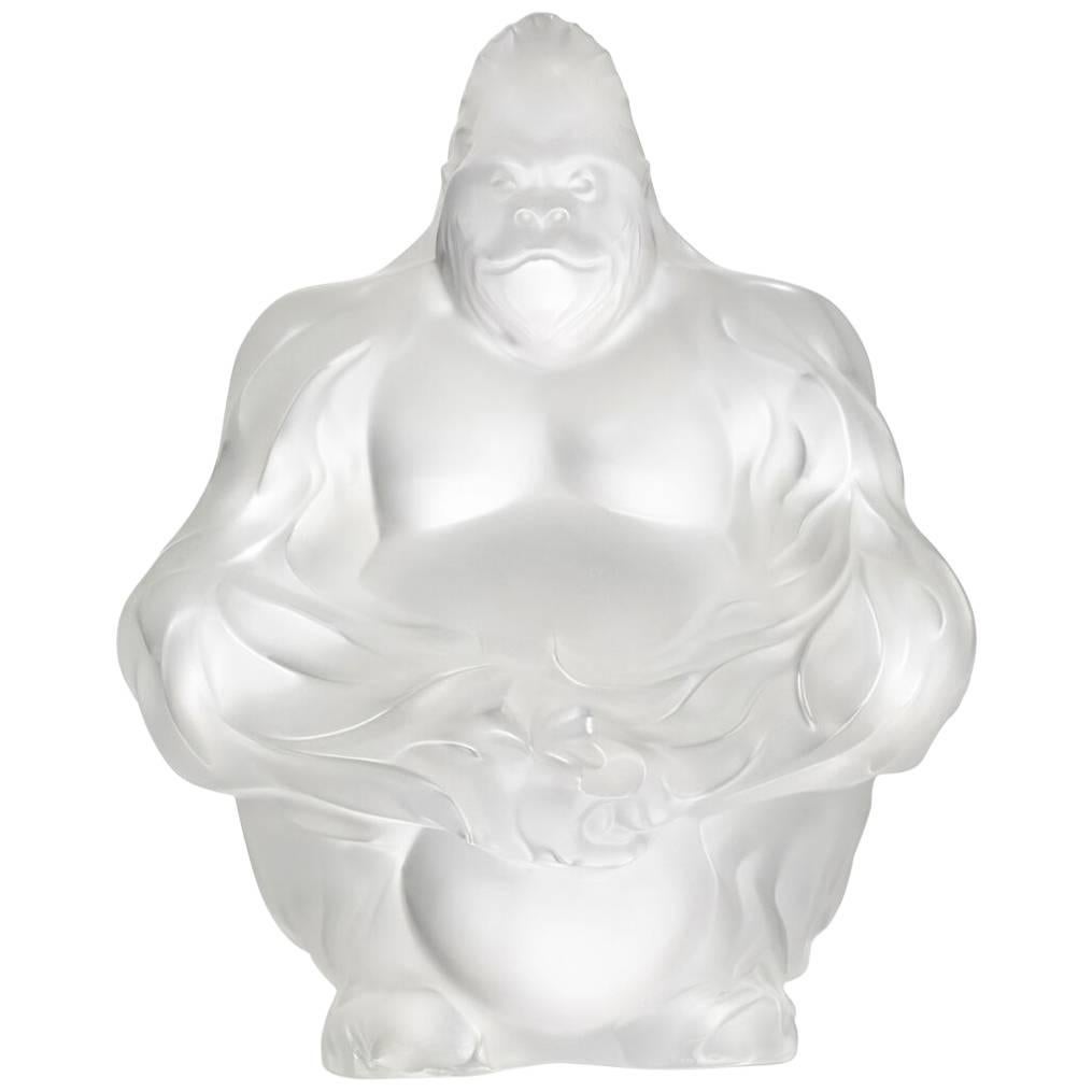 Lalique Gorilla Sculpture Clear Crystal For Sale