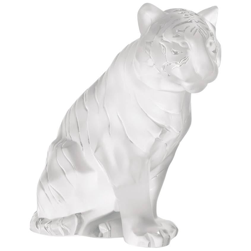 Lalique Sitting Tiger Sculpture Clear Crystal