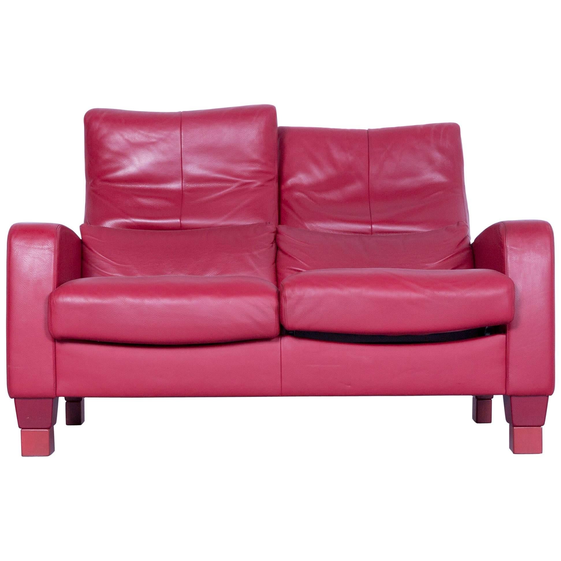 Erpo Designer Sofa Leather Red Two-Seater Couch Modern Recline Function