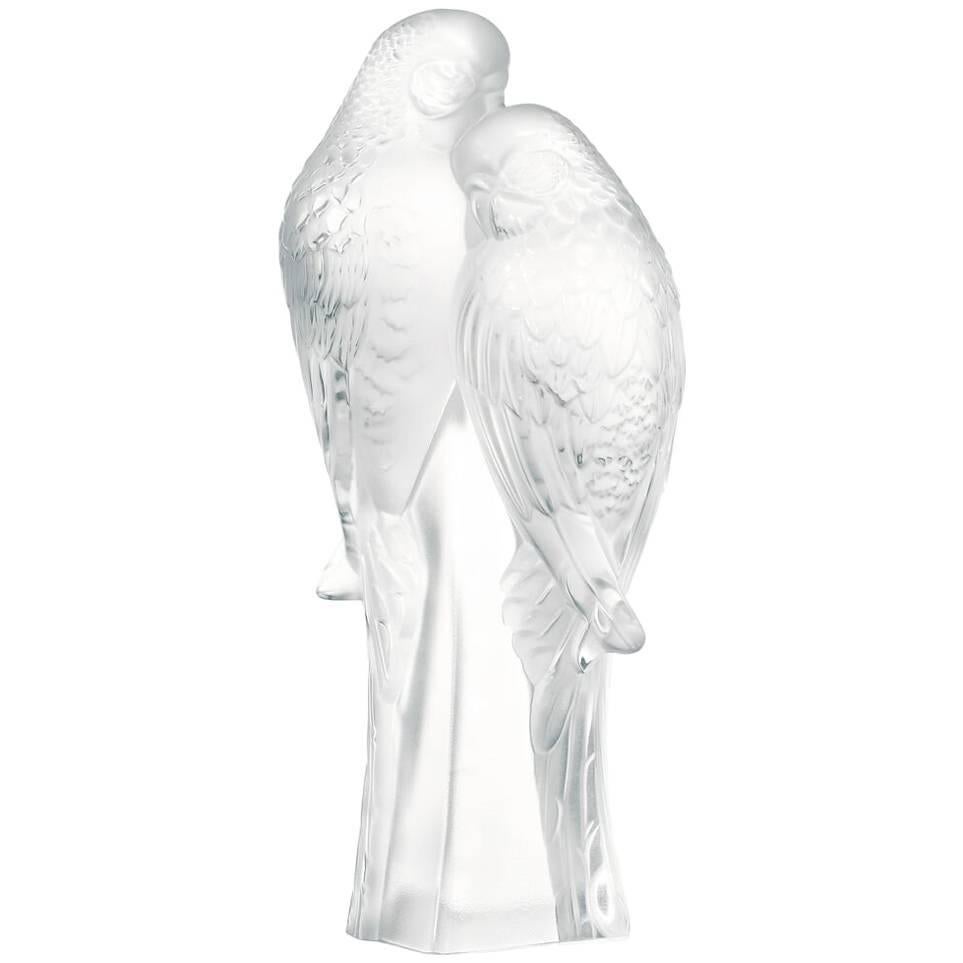 Lalique Two Parakeets Sculpture Clear Crystal For Sale