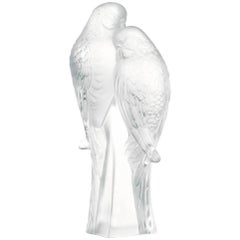 Lalique Two Parakeets Sculpture Clear Crystal