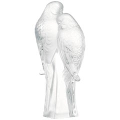 Sculpture de deux parakeets en cristal transparent Lalique