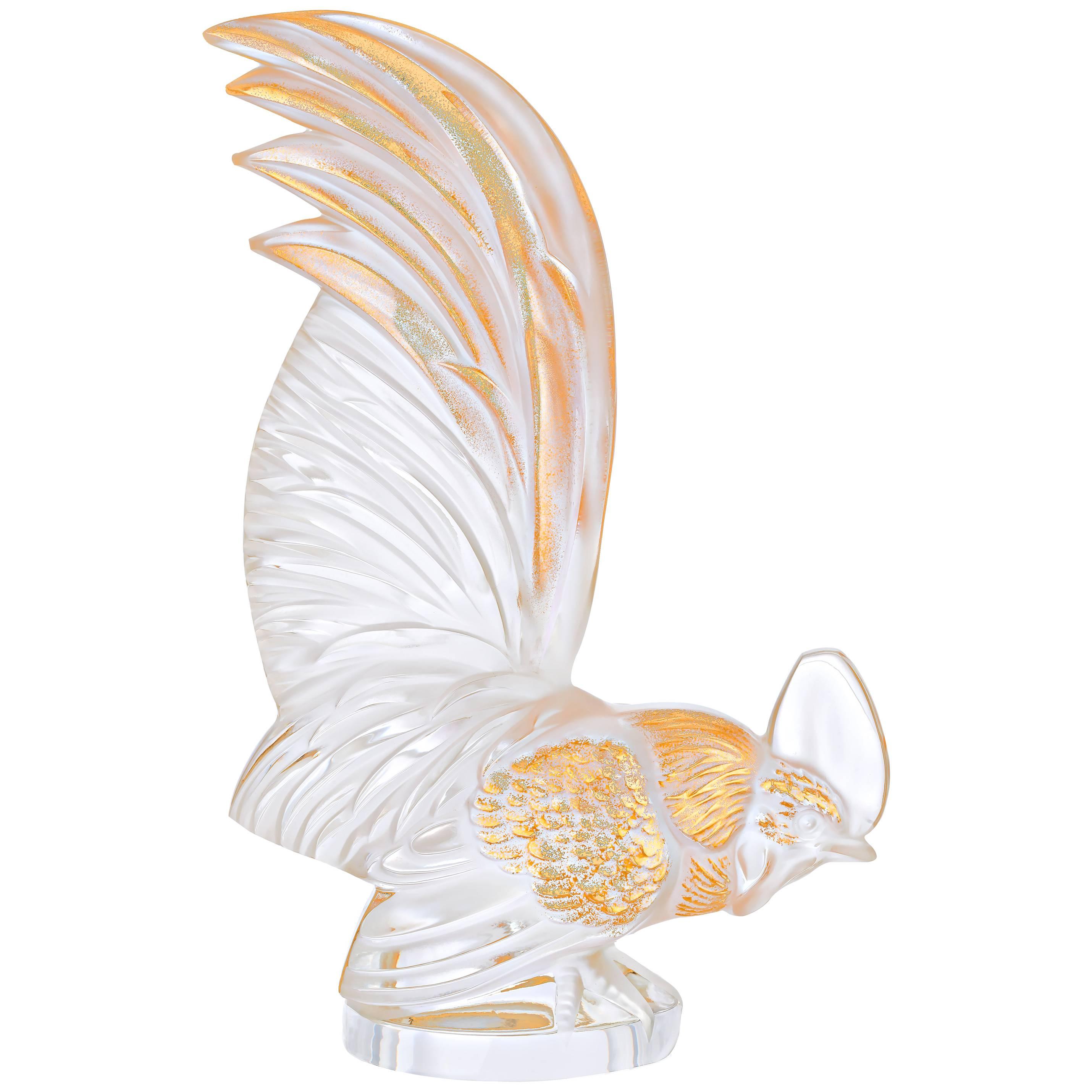 Lalique Bantam Rooster Sculpture Clear Crystal
