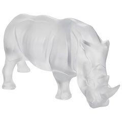 Lalique Rhinoceros Sculpture Clear Crystal