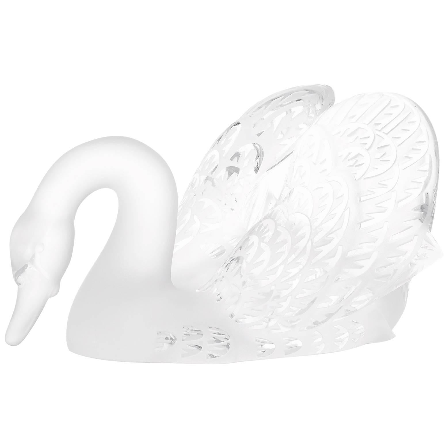 Lalique Swan Head Down Sculpture For Sale