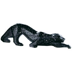 Lalique Zeila Panther Sculpture Black Crystal