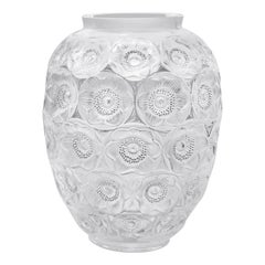 Lalique Anemones Extra Large Vase in Clear Crystal & Black Enamel