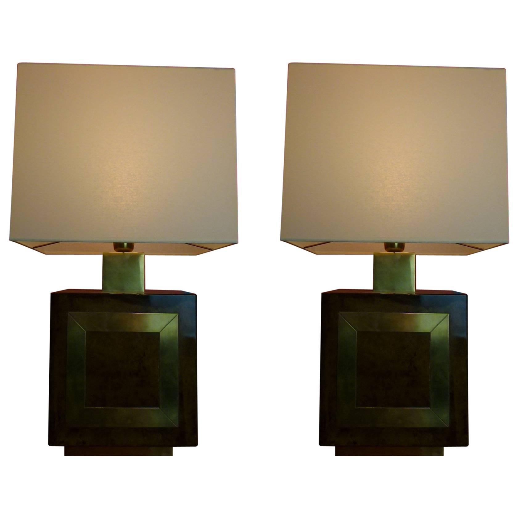 Pair of 1960s Italian Parchment and Brass Table Lamps by Aldo Tura