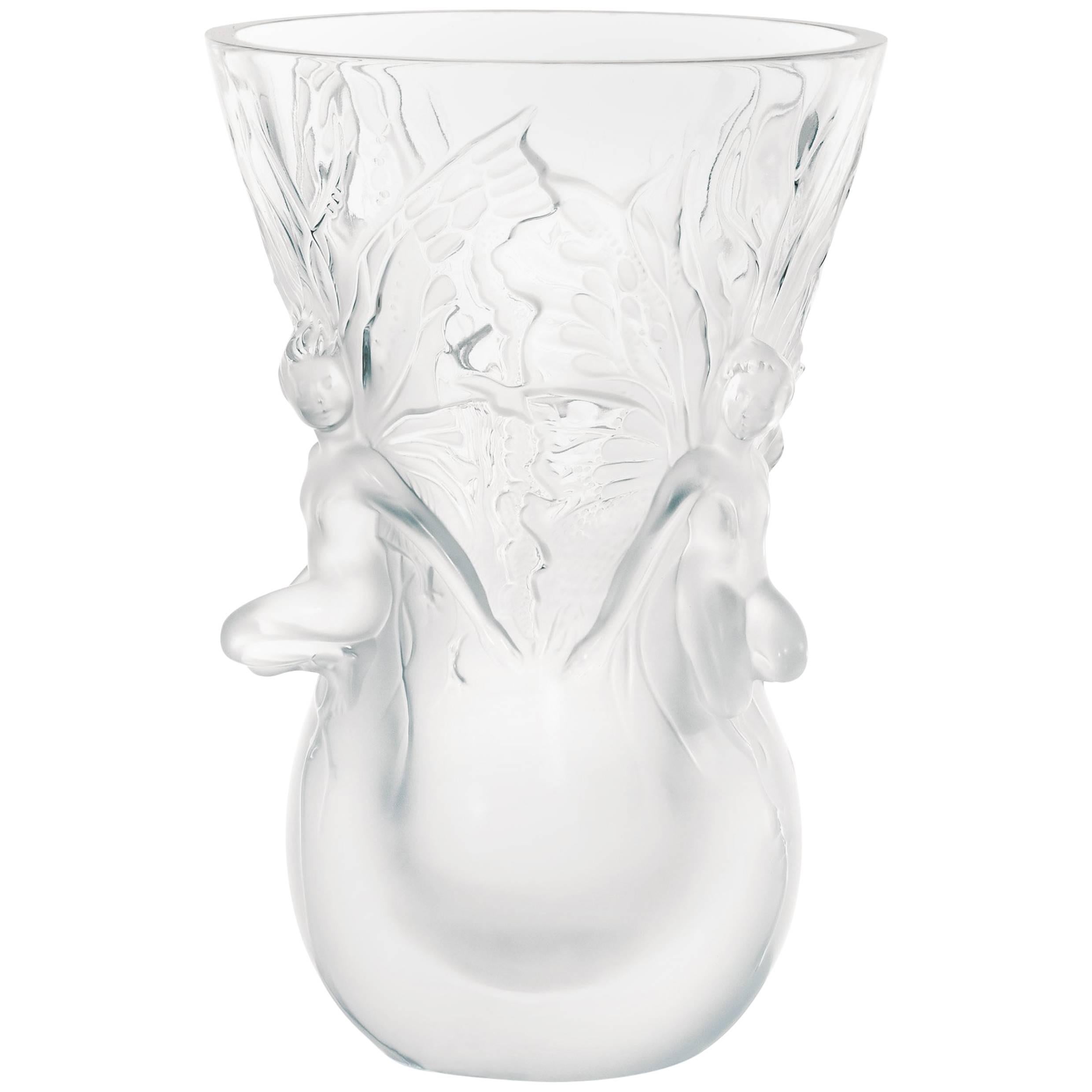 Lalique Fairy Vase Clear Crystal For Sale