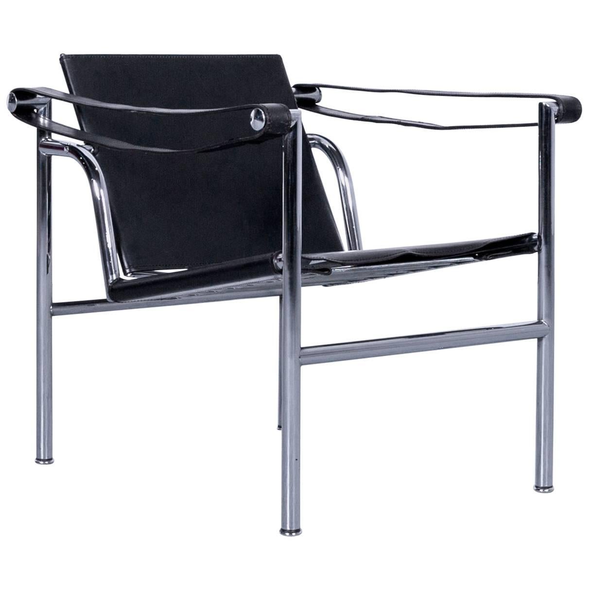 Cassina Le Corbusier LC 1 Sling Chair Black Leather Bauhaus For Sale