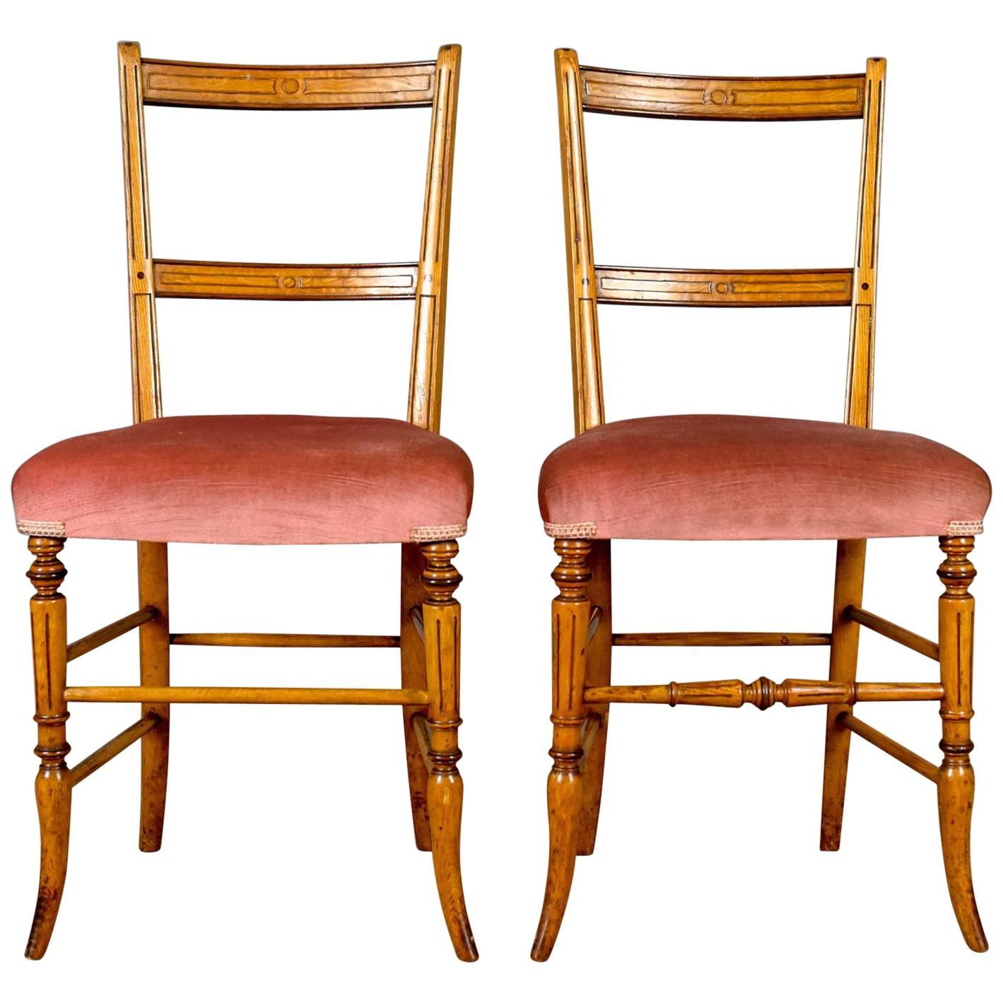 Pair of Antique Chairs, Upholstered, Victorian, English Walnut, Side, circa 1880