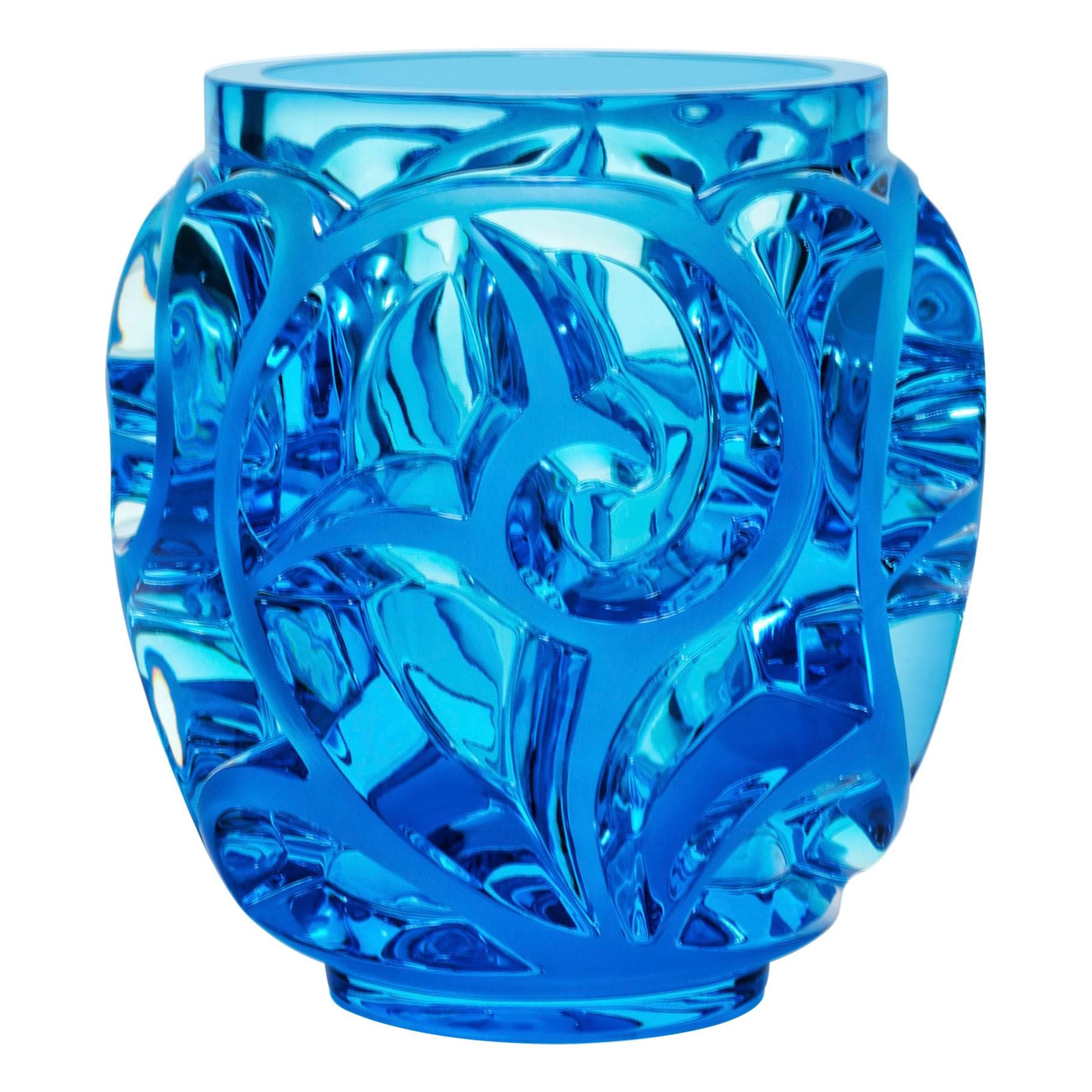 Lalique Tourbillons Vase in Light Blue Crystal For Sale