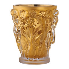 Lalique Bacchantes Grand Vase en cristal clair avec feuille d'or