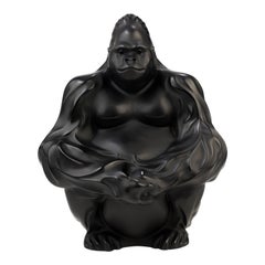 Figure/sculpture de Gorilla en cristal noir Lalique