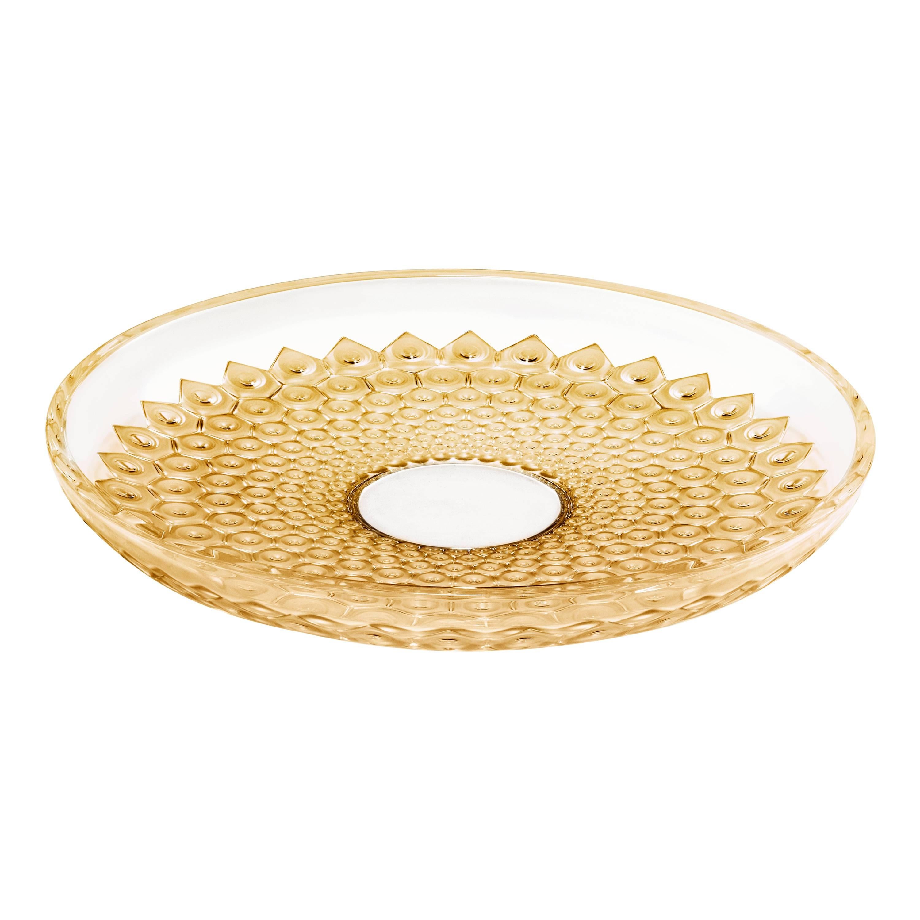 Lalique Rayons Bowl in Gold Luster Crystal For Sale