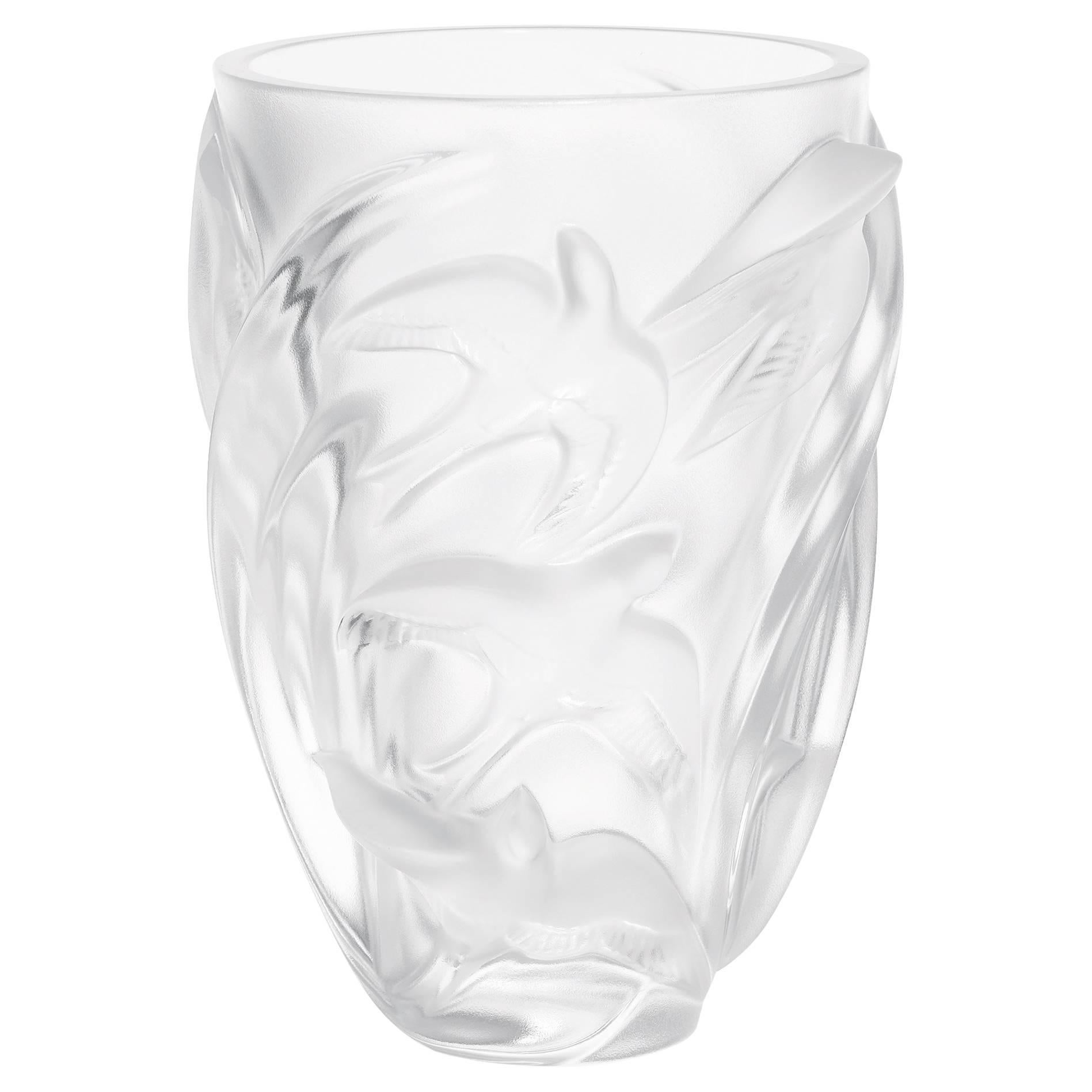 Lalique Martinets Vase in Clear Crystal For Sale