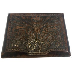 19th Century, Small Turkish Wooden Box with Engraved Lid