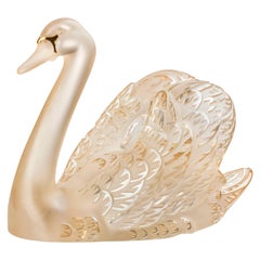 Lalique Swan Head Up Figure in Gold Luster Crystal