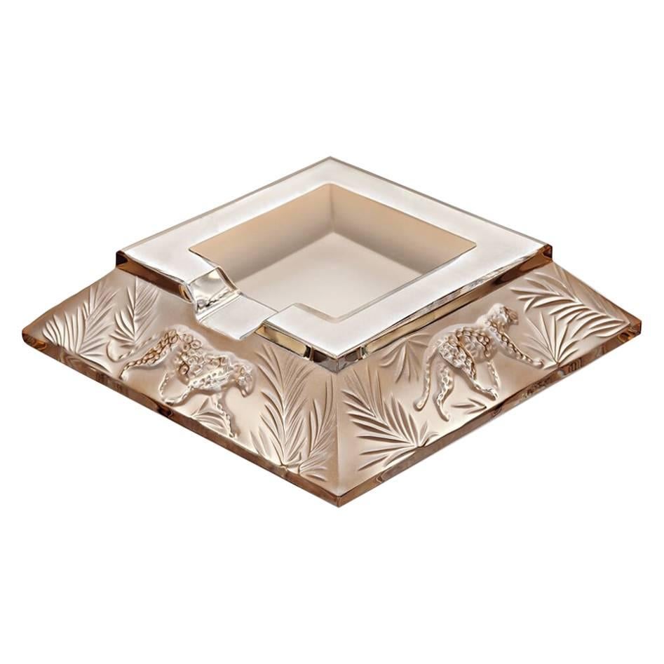 Lalique Jungle Ashtray in Gold Luster Crystal For Sale