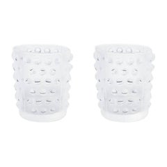 Lalique Mossi Set of Two Votives in Clear Crystal