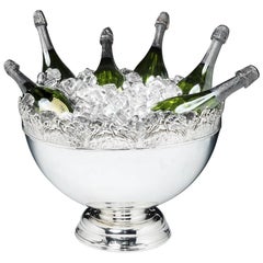Large Sterling Silver Wine Cooler with Frieze of Racehorses