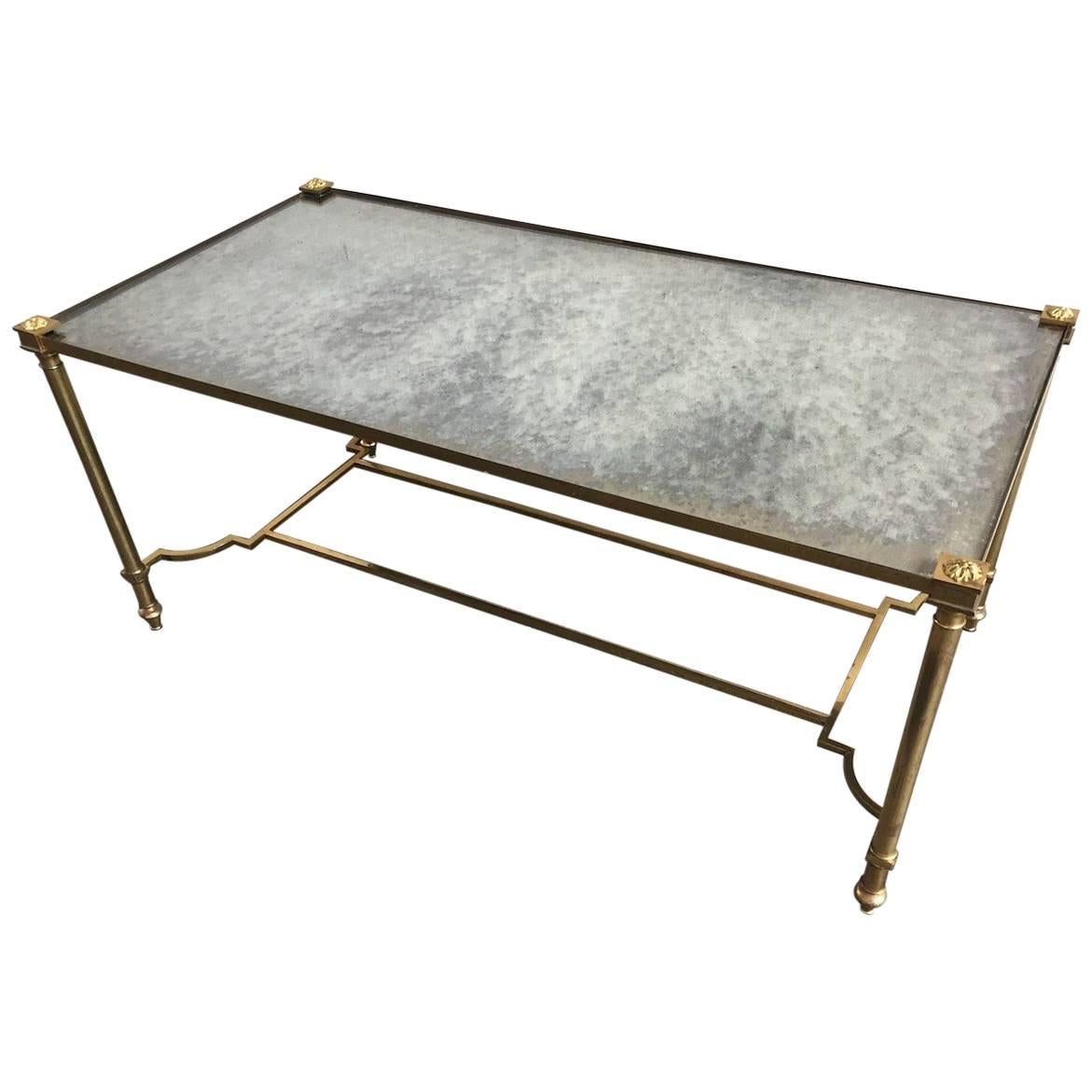 Nice Coffee or Side Table with Cloudy Mirrored Glass Top and Gilded Metal Base