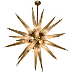 Late 20th Century Brass and Transparent Ribbed Murano Glass Sputnik Chandelier