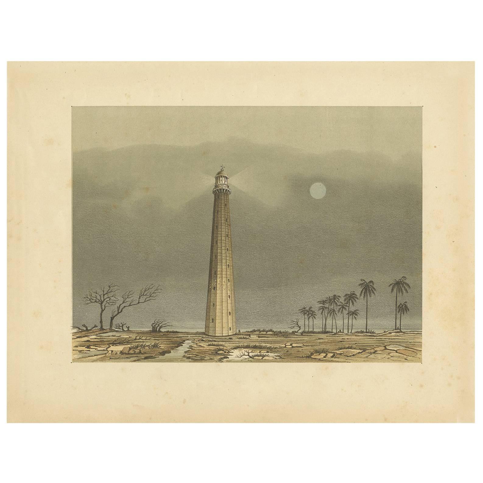Antique Print of a Lighthouse in the Sunda Strait by M.T.H. Perelaer, 1888 For Sale